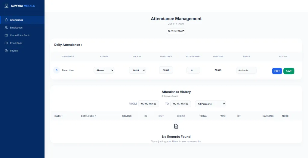 Attendance System Screenshot 1